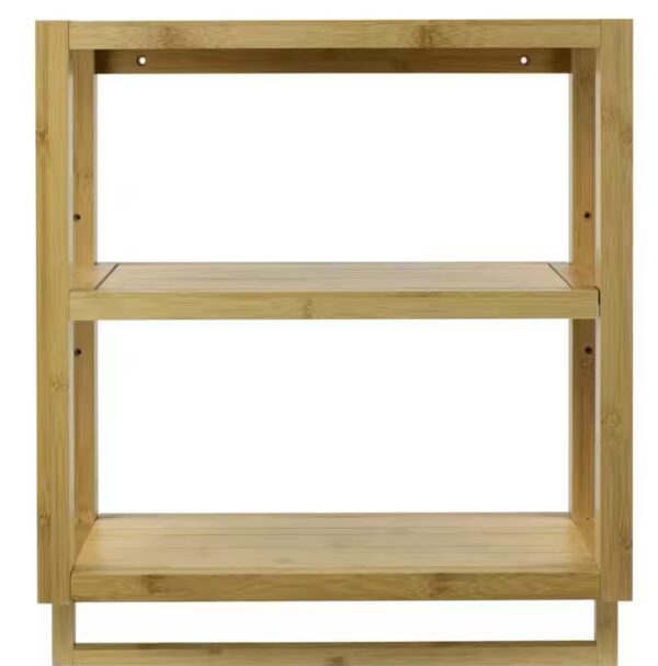 20.50 in. L x 8.25 in. W x 23 in. H. Wooden Brown Scandinavian Style Wall Mount Bathroom Shelf in Bamboo Wood